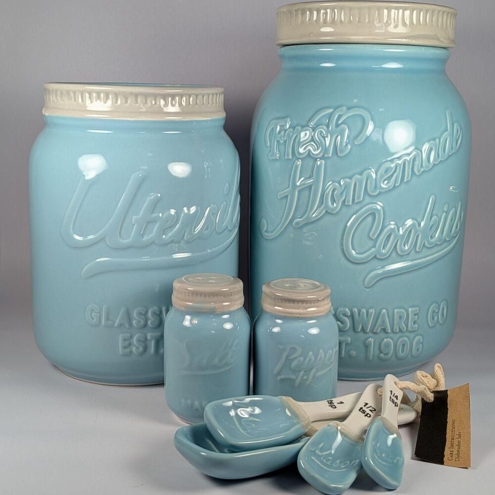 World Market - Blue Ceramic mason Jar kitchen set